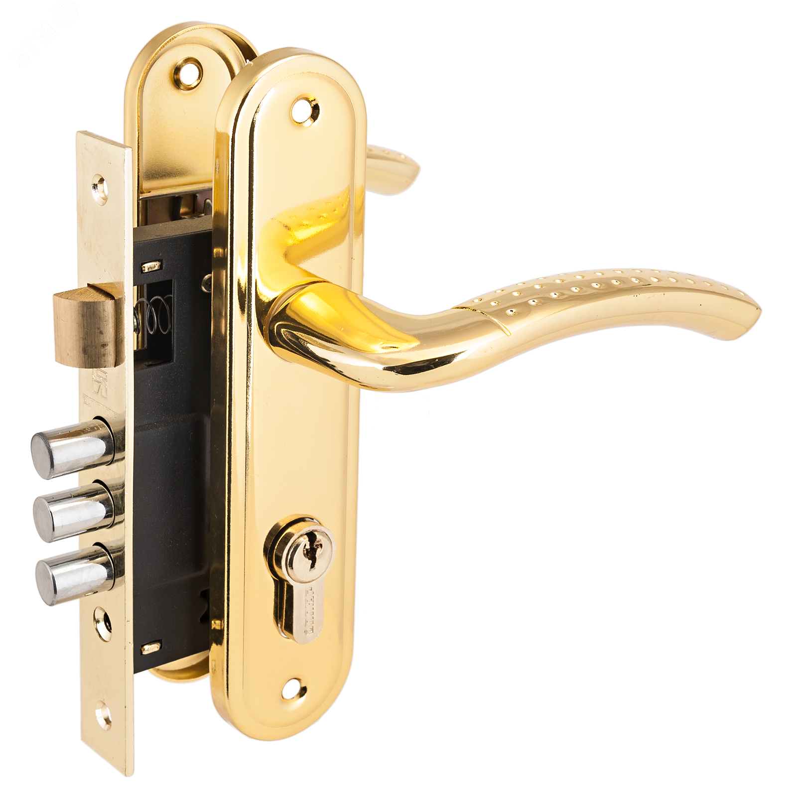 Изображение товара Замок врезной цилиндровый с ручками для деревянных дверей, АЛЛЮР 132/3-61А(1232) GP латунь (шт)