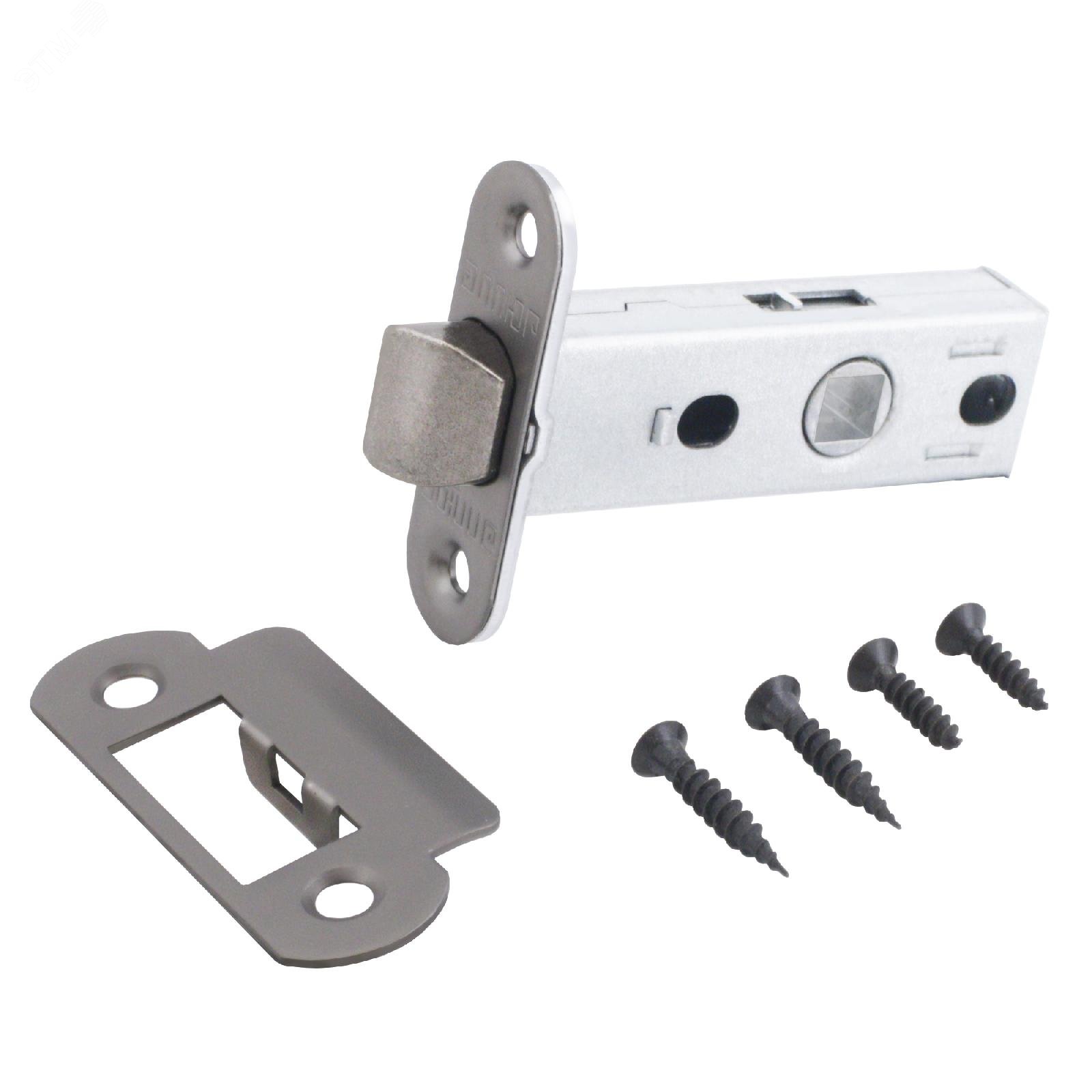 Изображение товара Защелка врезная универсальная без ручек для деревянных межкомнатных дверей, АЛЛЮР АРТ L45-8-R18 MBN графит (шт)