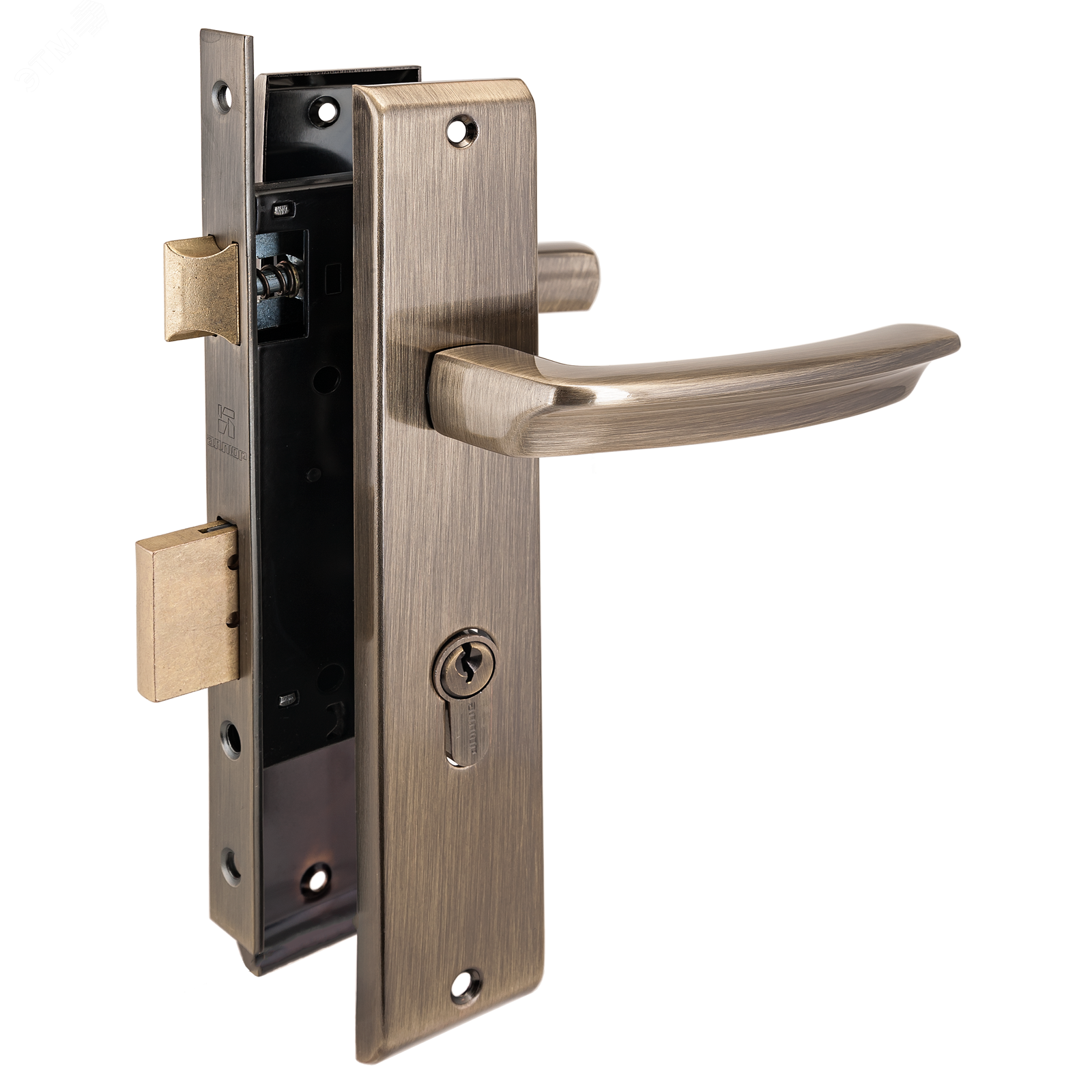 Изображение товара Замок врезной цилиндровый с ручками для деревянных дверей АЛЛЮР АРТ ЗВ4-70.08 AB старая бронза (шт)