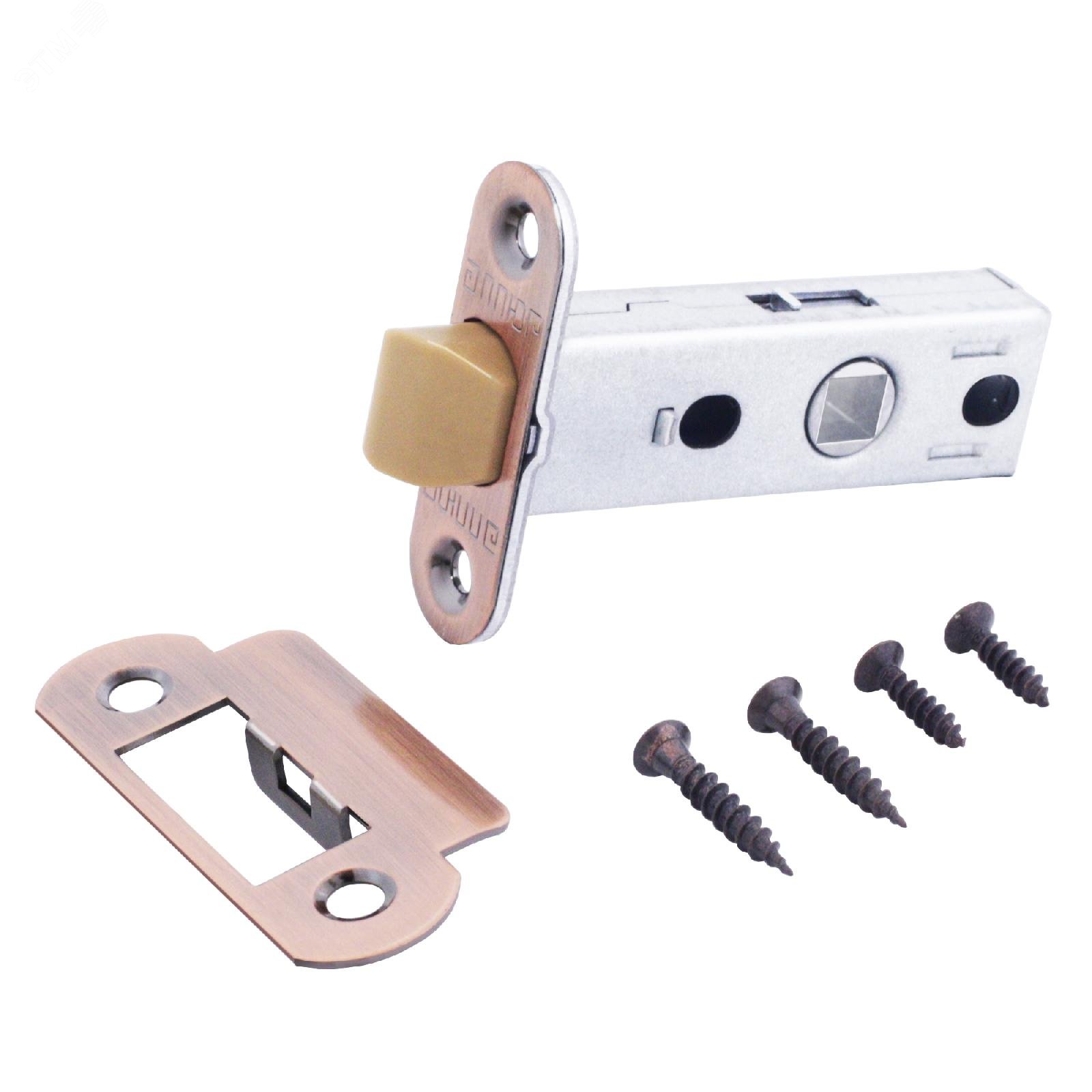 Изображение товара Универсальная врезная защелка для деревянных межкомнатных дверей АЛЛЮР АРТ L45-8-PR18 AC медь