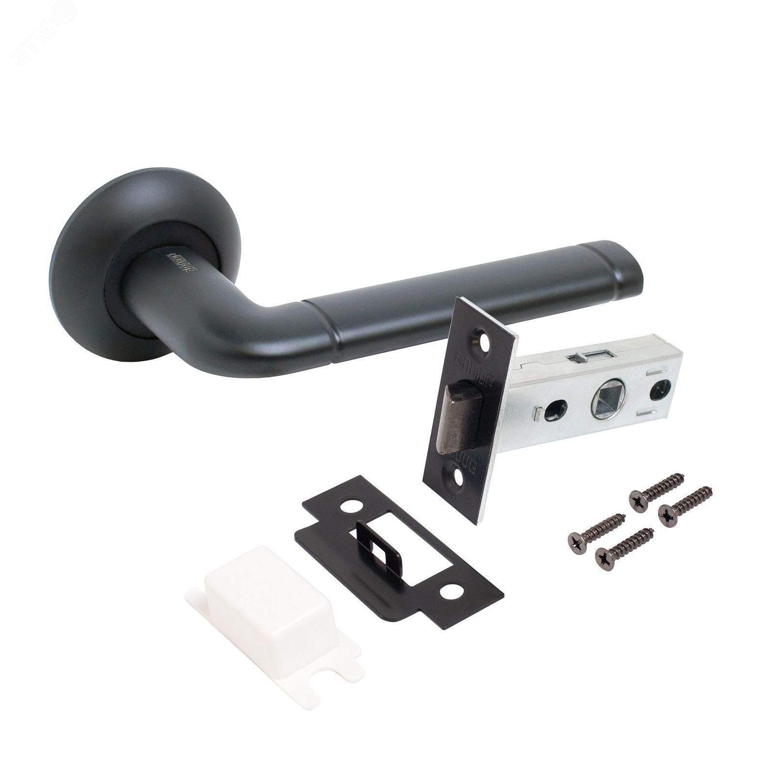 Изображение товара Комплект ручек и защелка АЛЛЮР АРТ ПОЛО в матовом черном цвете