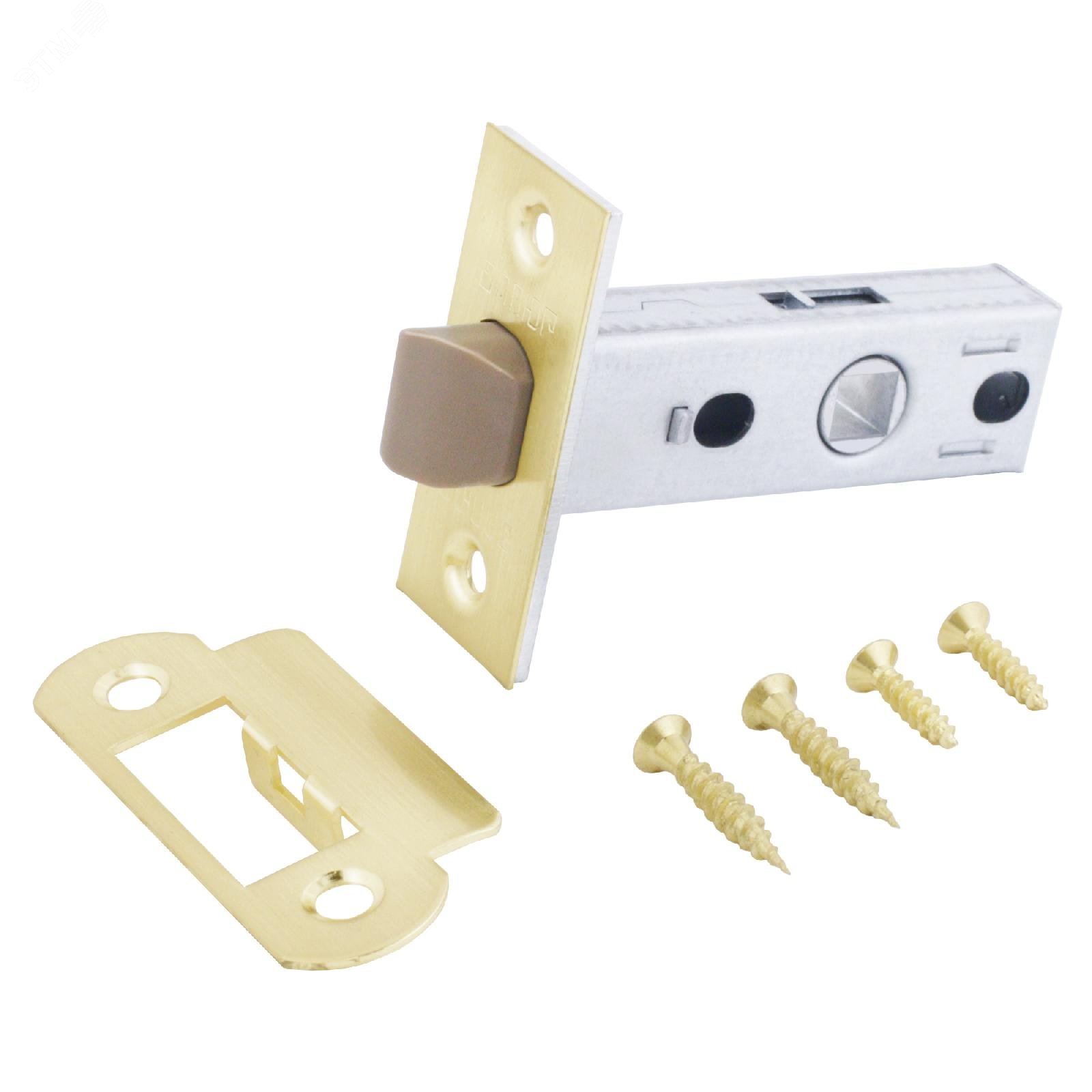Изображение товара Защелка врезная универсальная без ручек для деревянных межкомнатных дверей, АЛЛЮР АРТ L45-8-P SB золото матовое (шт)
