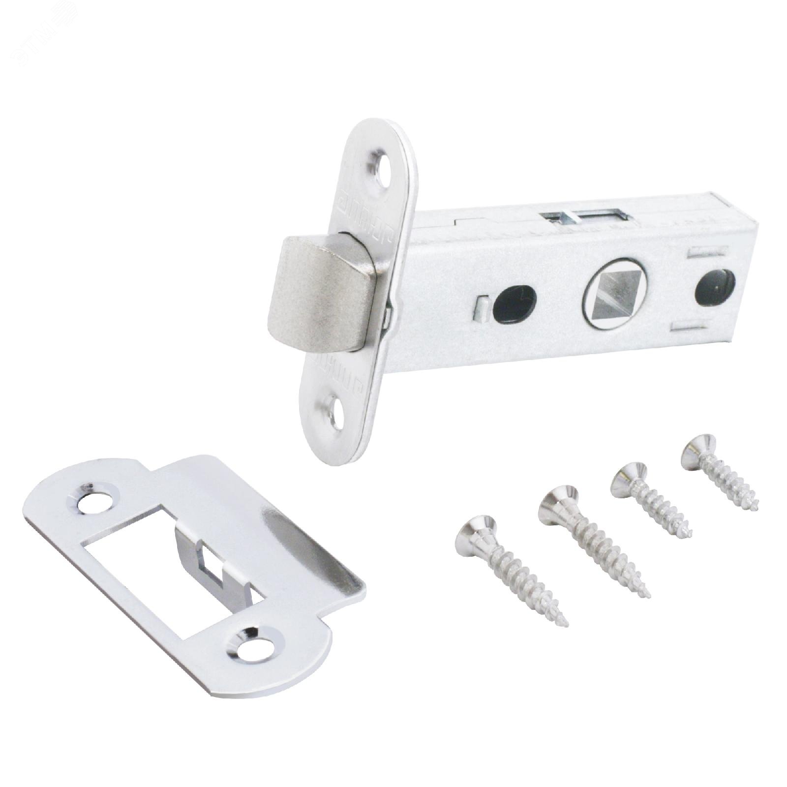 Изображение товара Защелка врезная универсальная без ручек для деревянных межкомнатных дверей, АЛЛЮР АРТ L45-8-R18 CP хром (шт)