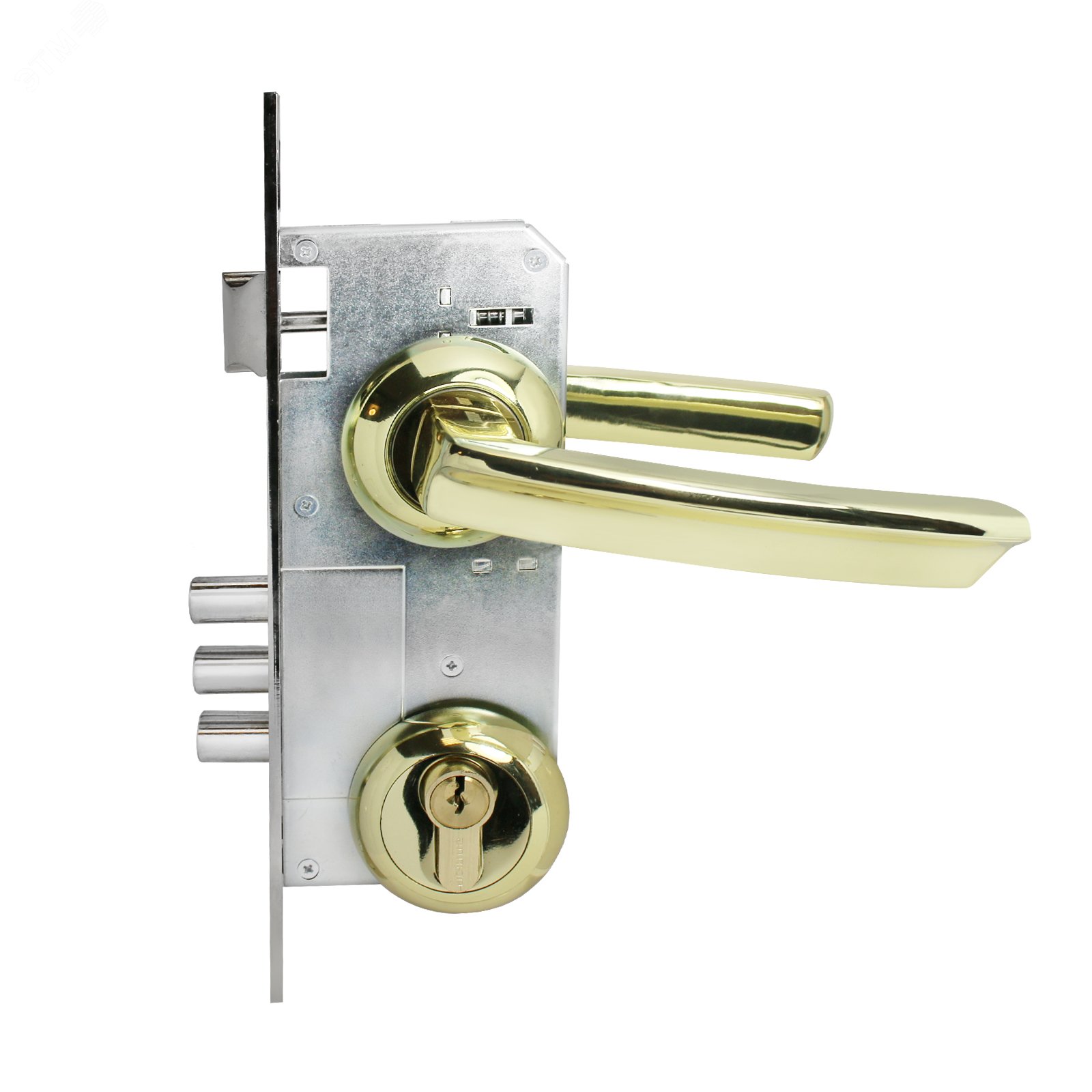 Изображение товара Замок врезной цилиндровый с ручками для деревянных дверей АЛЛЮР АРТ ЗВ4-85А.1160 золото (шт)