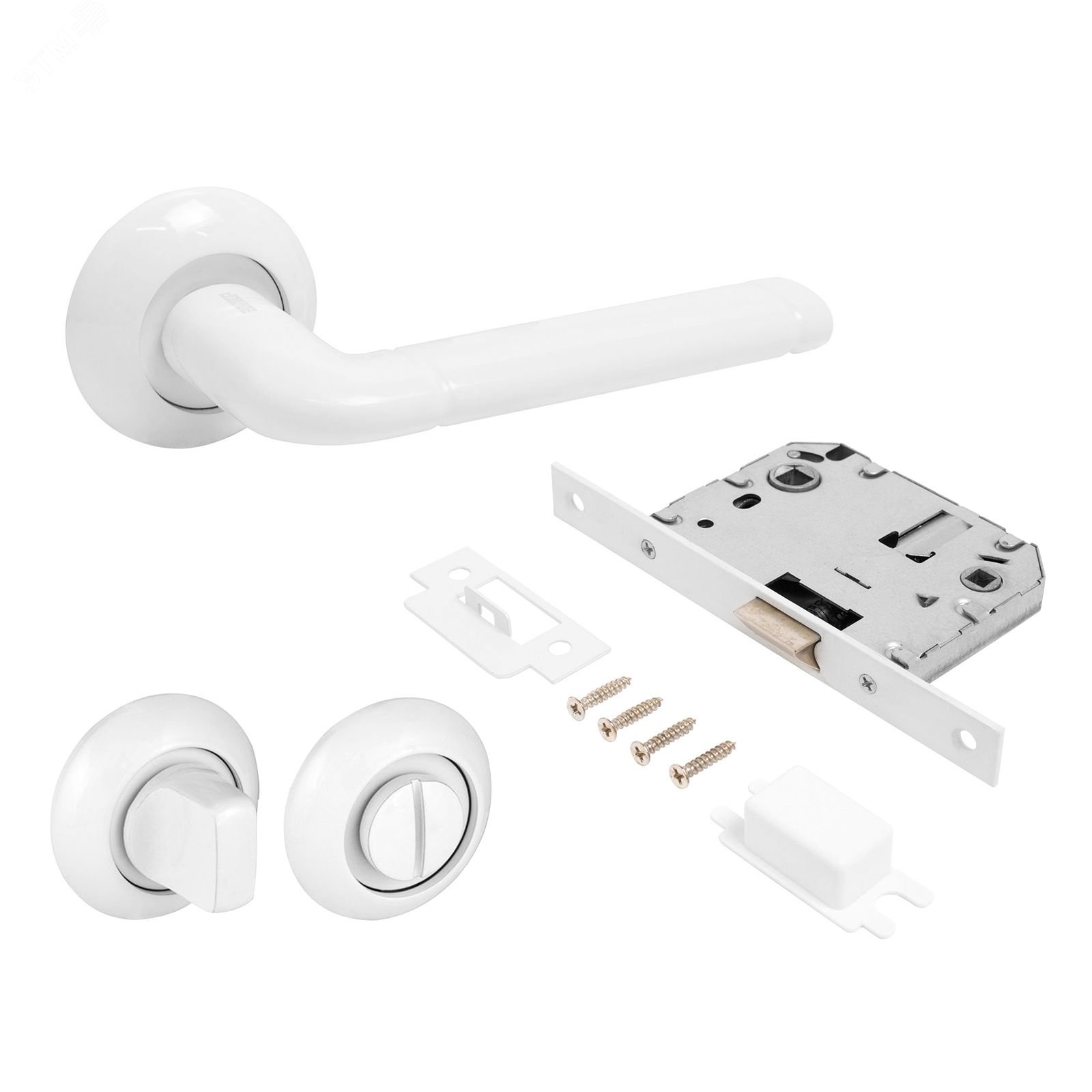 Изображение товара Комплект ручек и защелок АЛЛЮР АРТ В+L7050S W+BK-R1 W для деревянных дверей