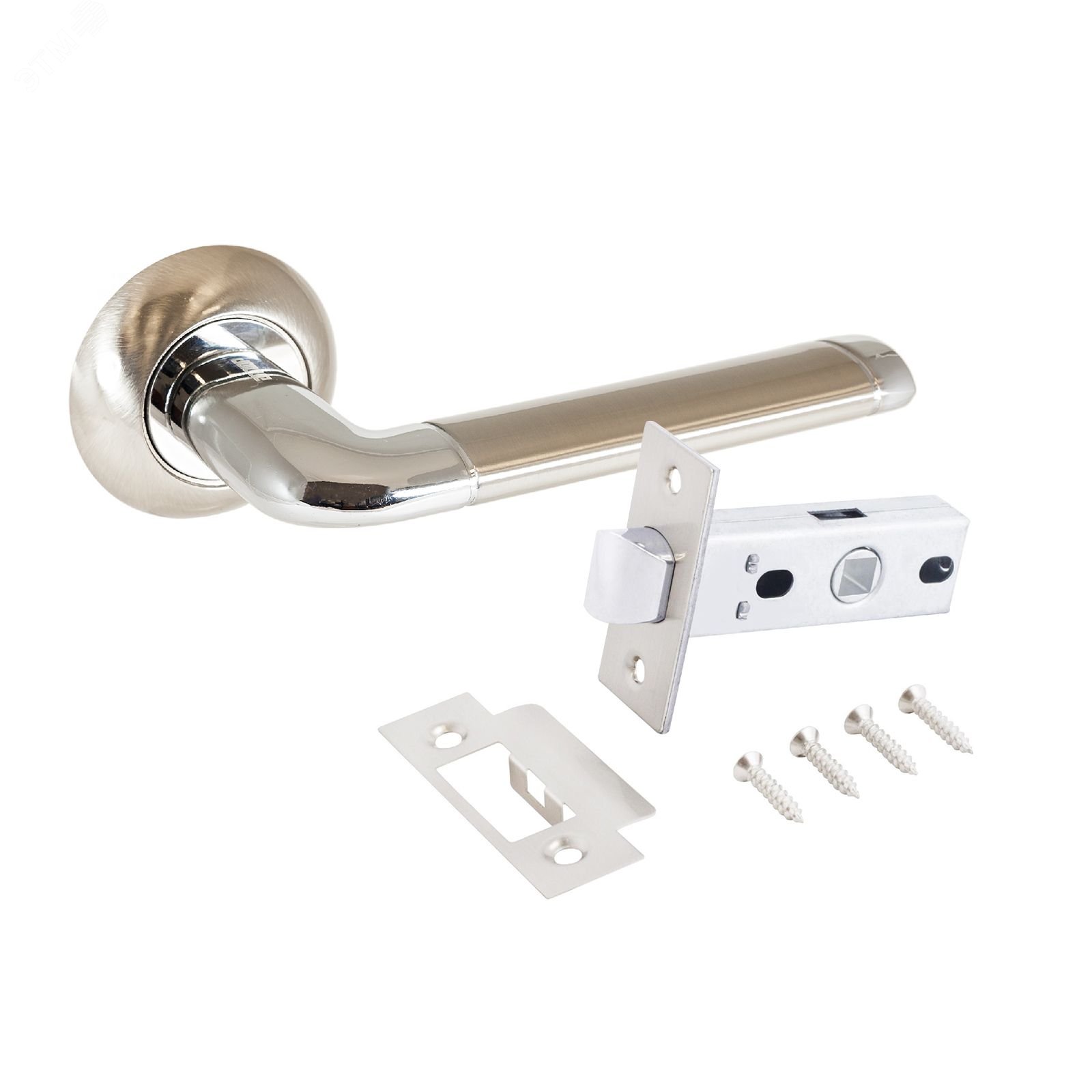 Изображение товара Комплект ручек и защелка АЛЛЮР АРТ ПОЛО SN/CP+L45-8 SN мат.никель/хром