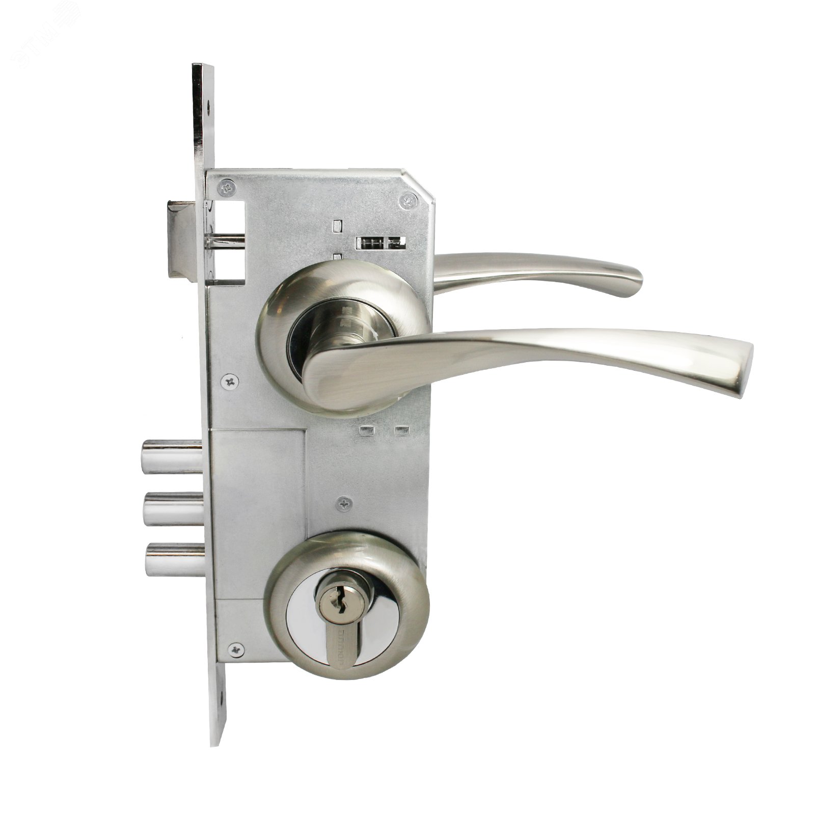 Изображение товара Замок врезной цилиндровый с ручками для деревянных дверей АЛЛЮР АРТ ЗВ4-85А.1380 никель матовый (шт)