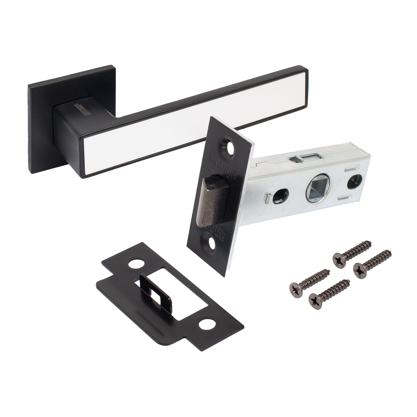 "Комплект ручка и защелка АЛЛЮР АРТ  ""ЛАНА"" BL/W+L45-8 BL (861511/S45) матовый черный/белый "