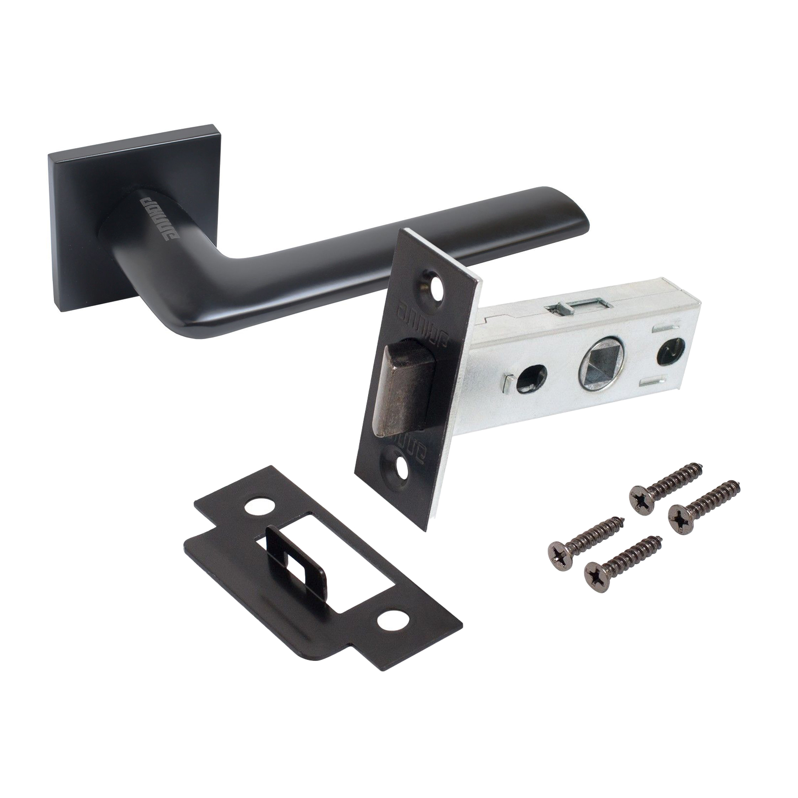 "Комплект ручка и защелка АЛЛЮР АРТ  ""ТИНА"" BL+L45-8 BL (88150/S45) матовый черный "