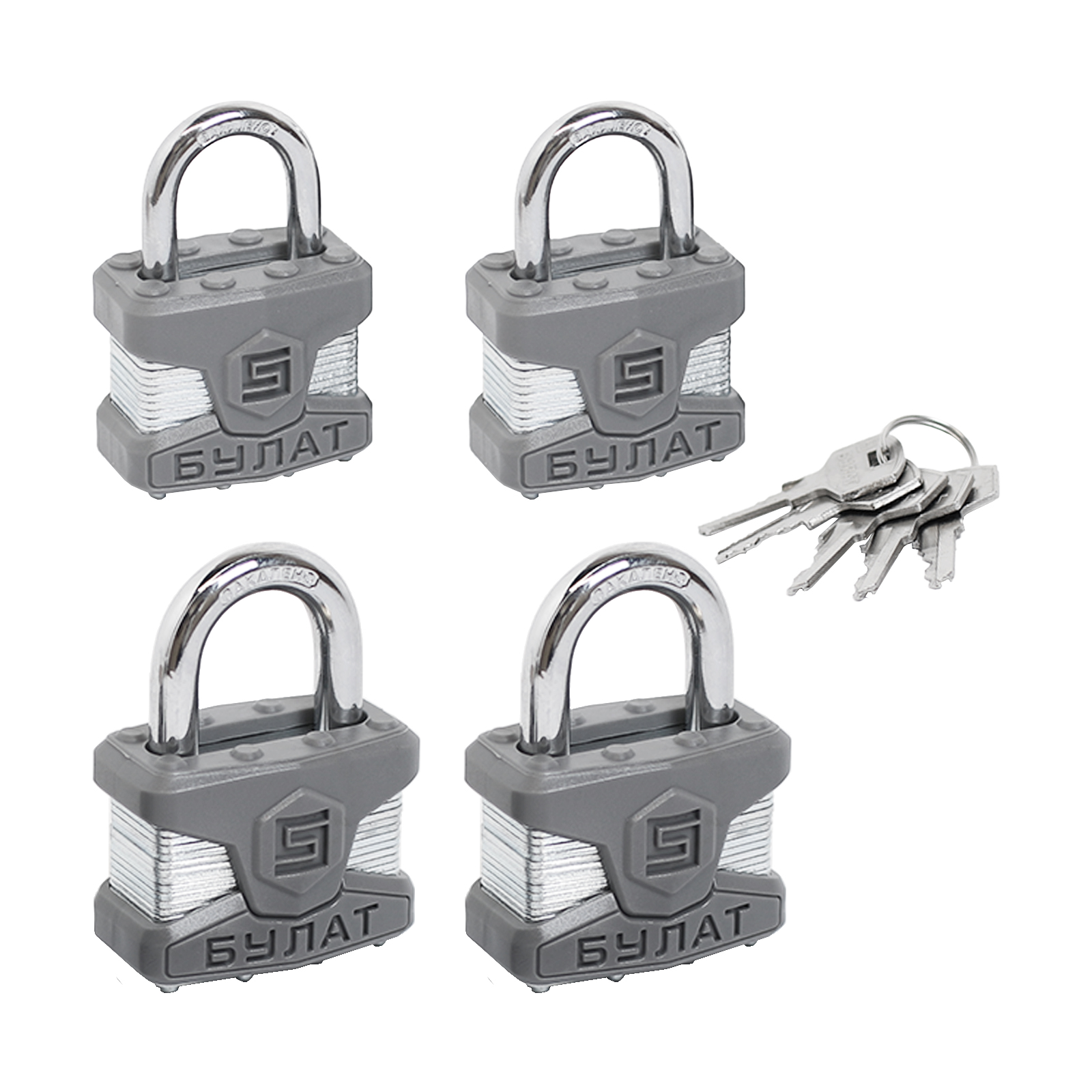 Замок навесной БУЛАТ ВС 0140/0150 под 1 ключ (компл. 4 шт)
