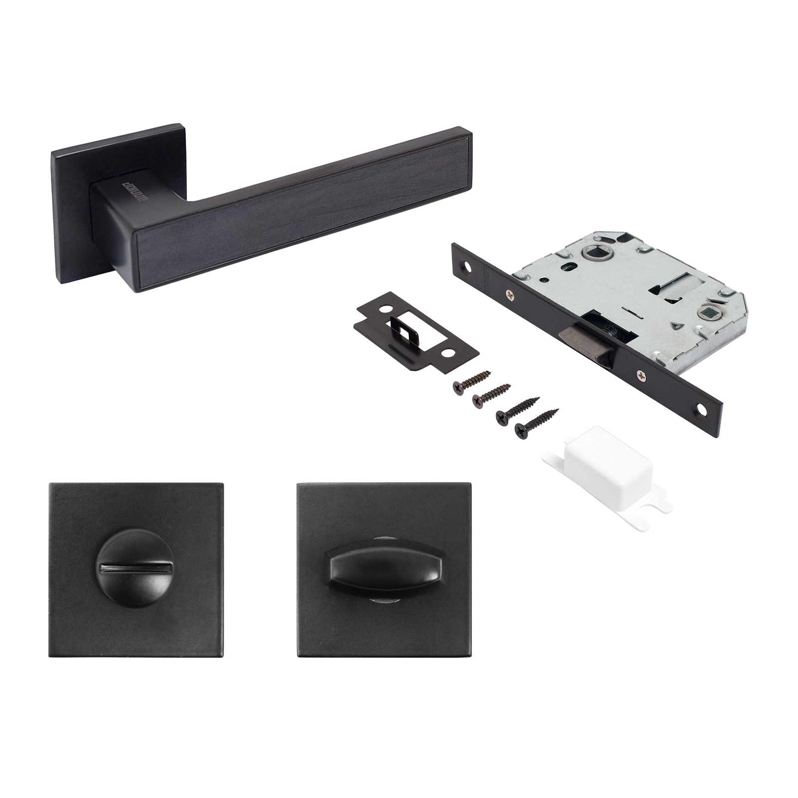 "Комплект ручка и защелка АЛЛЮР АРТ ""ЛАНА"" BL/BL +L7050S BL+BK-S2 BL(86150/S7050) матовый черный"