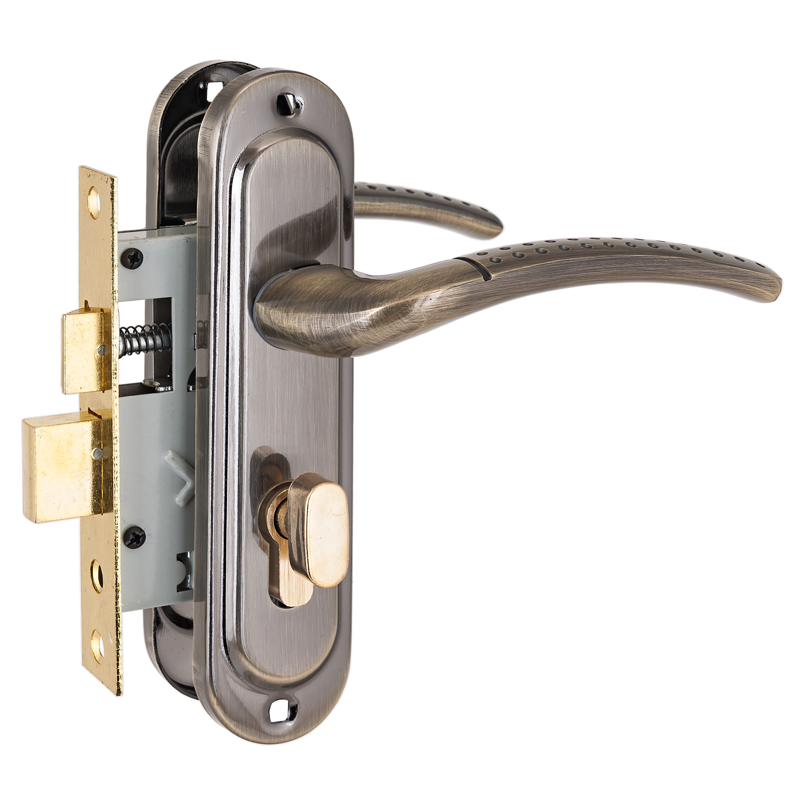 Замок врезной с ручками для деревянных дверей, СТАНДАРТ 132/50B вертушка AB старая бронза