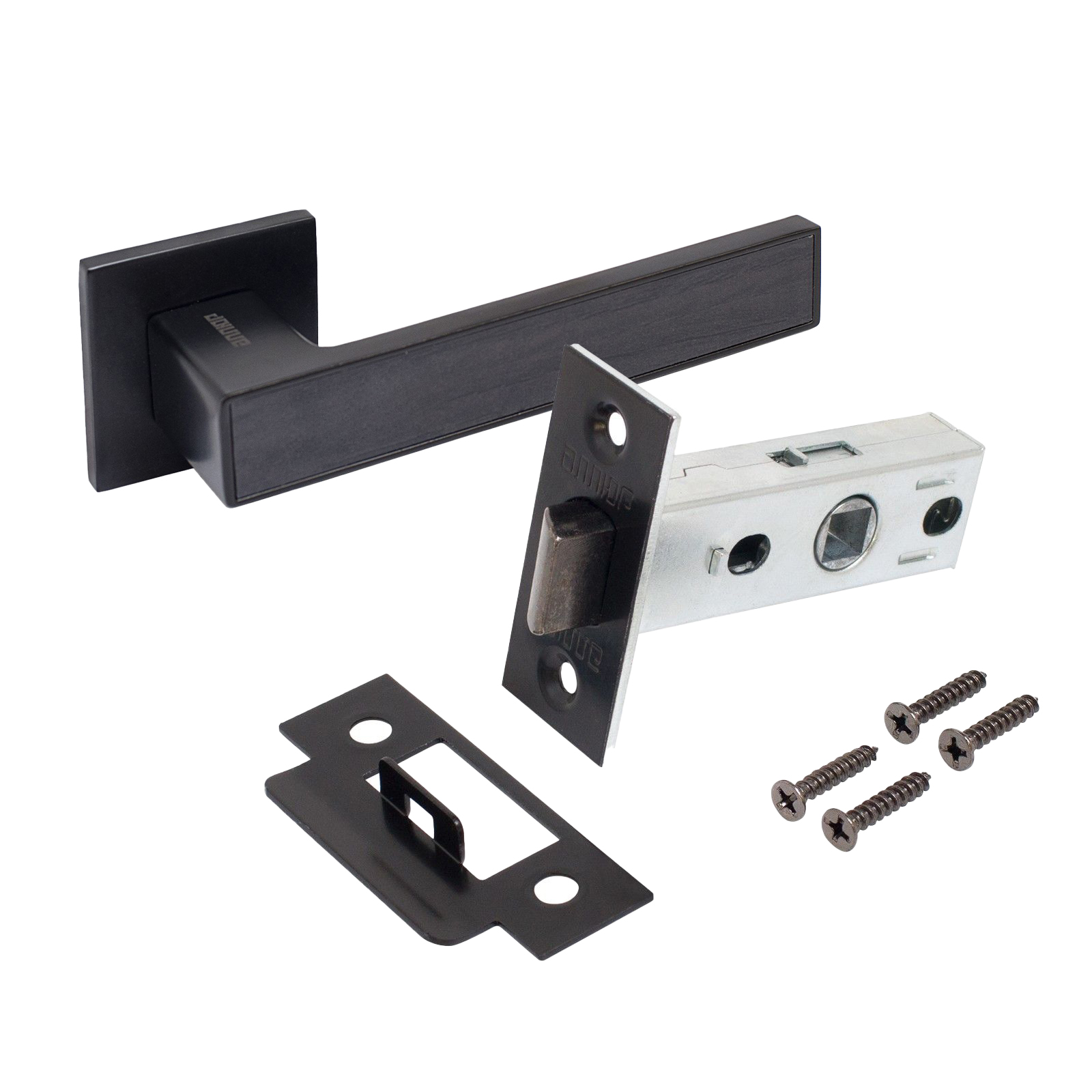 "Комплект ручка и защелка АЛЛЮР АРТ  ""ЛАНА"" BL/BL+L45-8 BL (86150/S45) матовый черный "