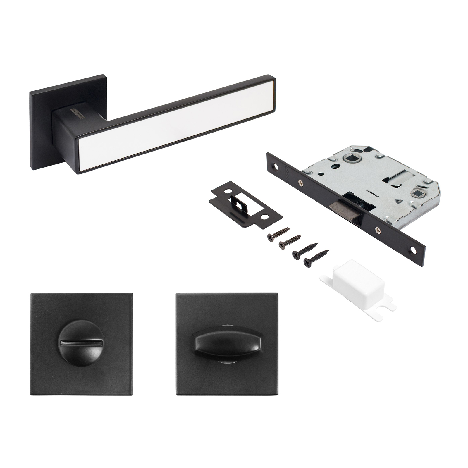 "Комплект ручка и защелка АЛЛЮР АРТ ""ЛАНА"" BL/W+L7050S BL+BK-S2 BL(861511/S7050) мат. черн./бел"