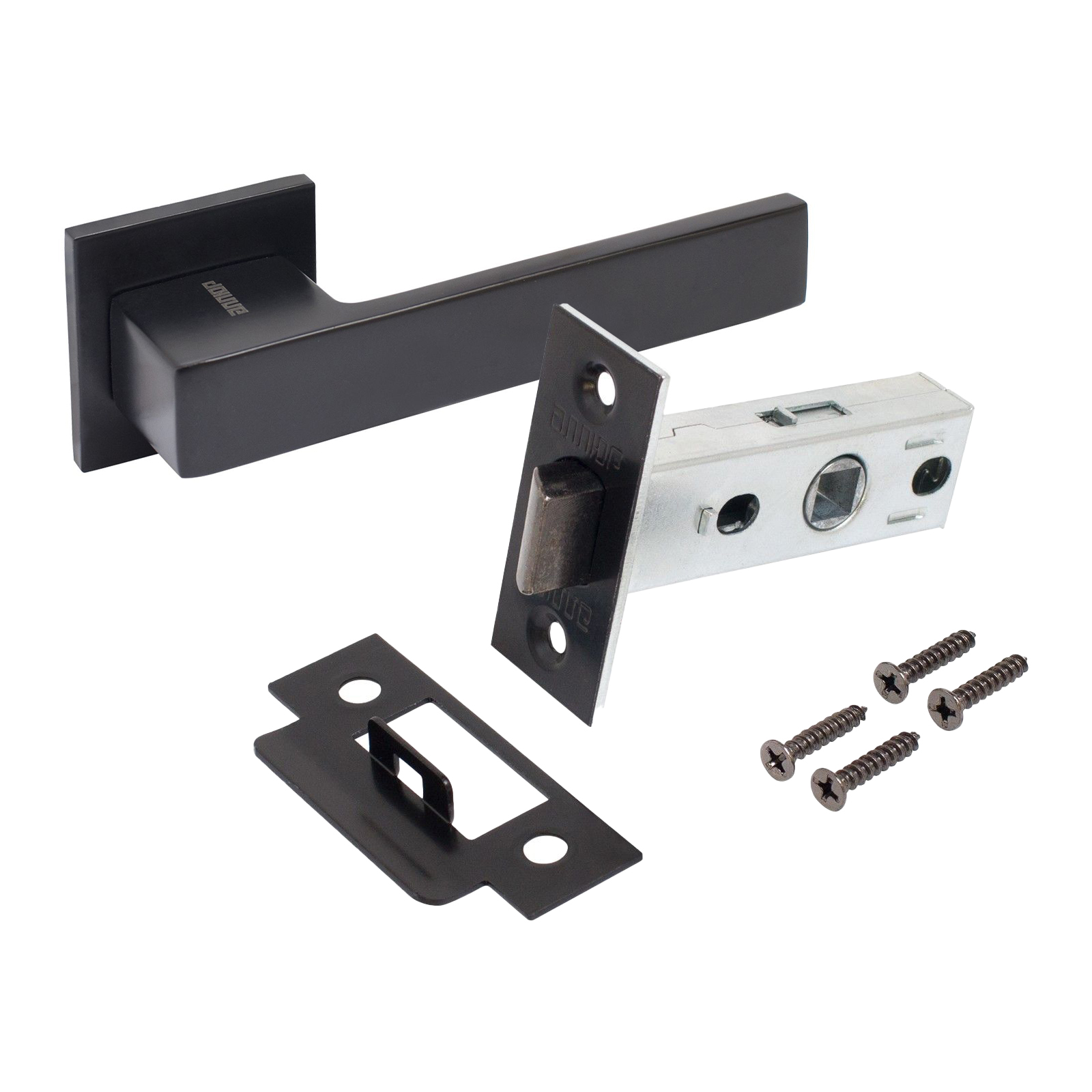 "Комплект ручка и защелка АЛЛЮР АРТ  ""РИНГО"" BL+L45-8 BL (83150/S45) матовый черный "