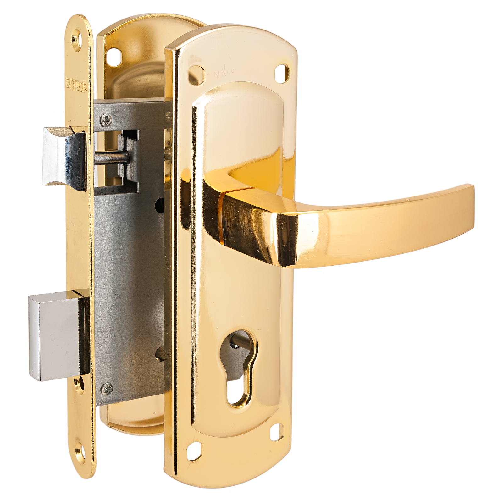 Замок врезной для калиток АЛЛЮР ЗВ4-1/55A GP автомат без ц/м БЕЗ ОТВЕТНОЙ ПЛАНКИ с/руч