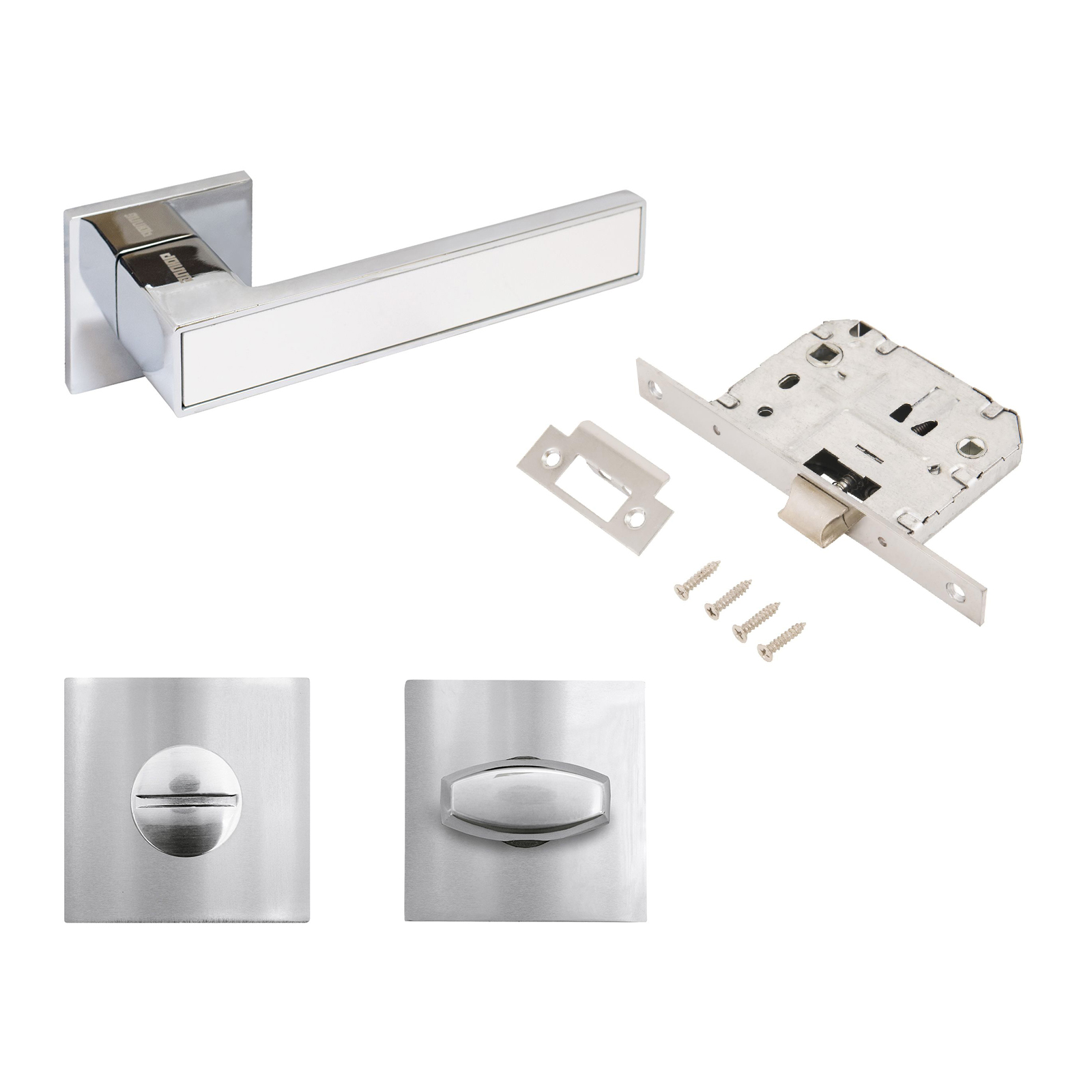 "Комплект ручка и защелка АЛЛЮР АРТ ""ЛАНА"" CP/W +L7050S CP+BK-S2 CP (86211/S7050) хром/белый "