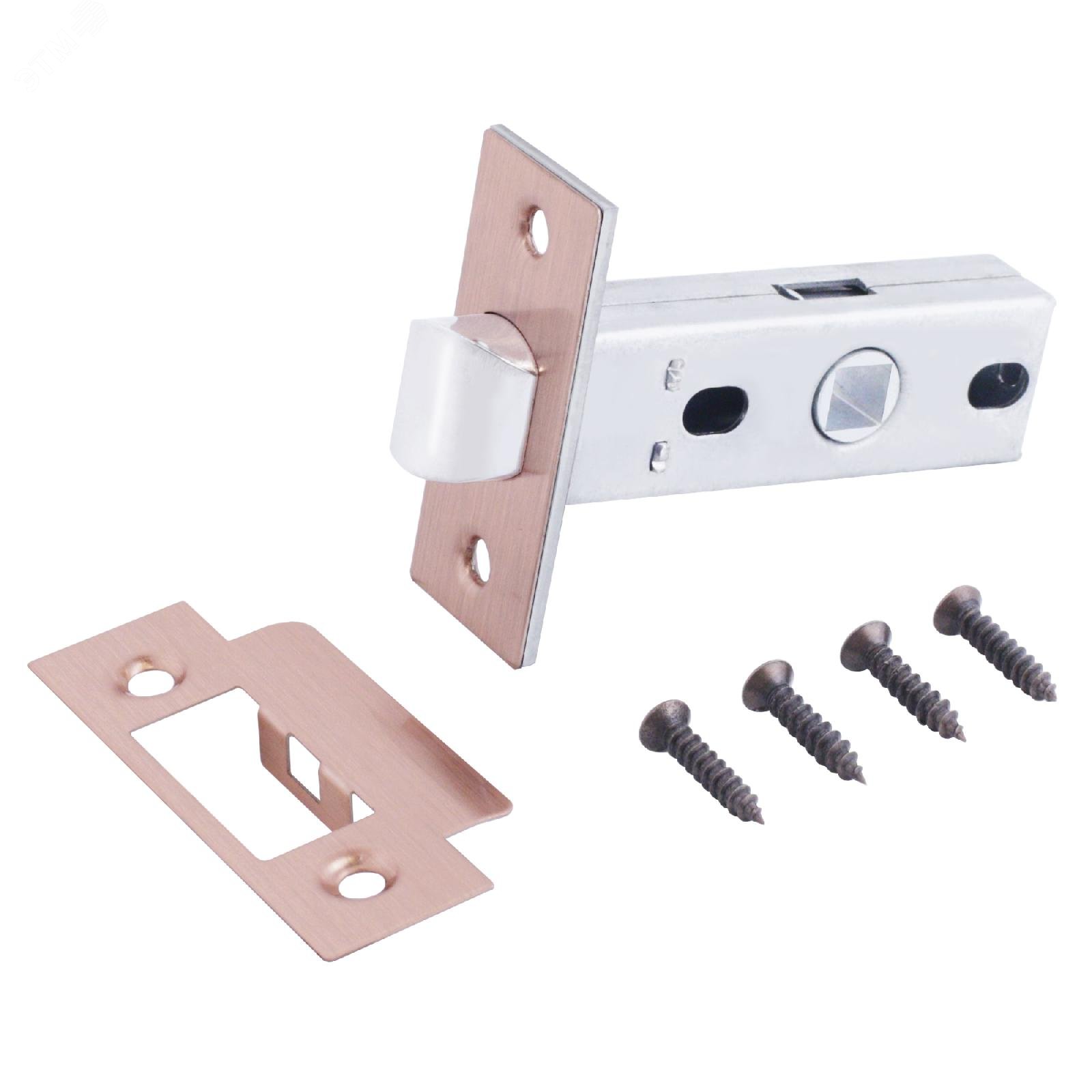 Изображение товара Защелка врезная универсальная без ручек для деревянных межкомнатных дверей, АЛЛЮР АРТ L45-8 AC старая медь (шт)