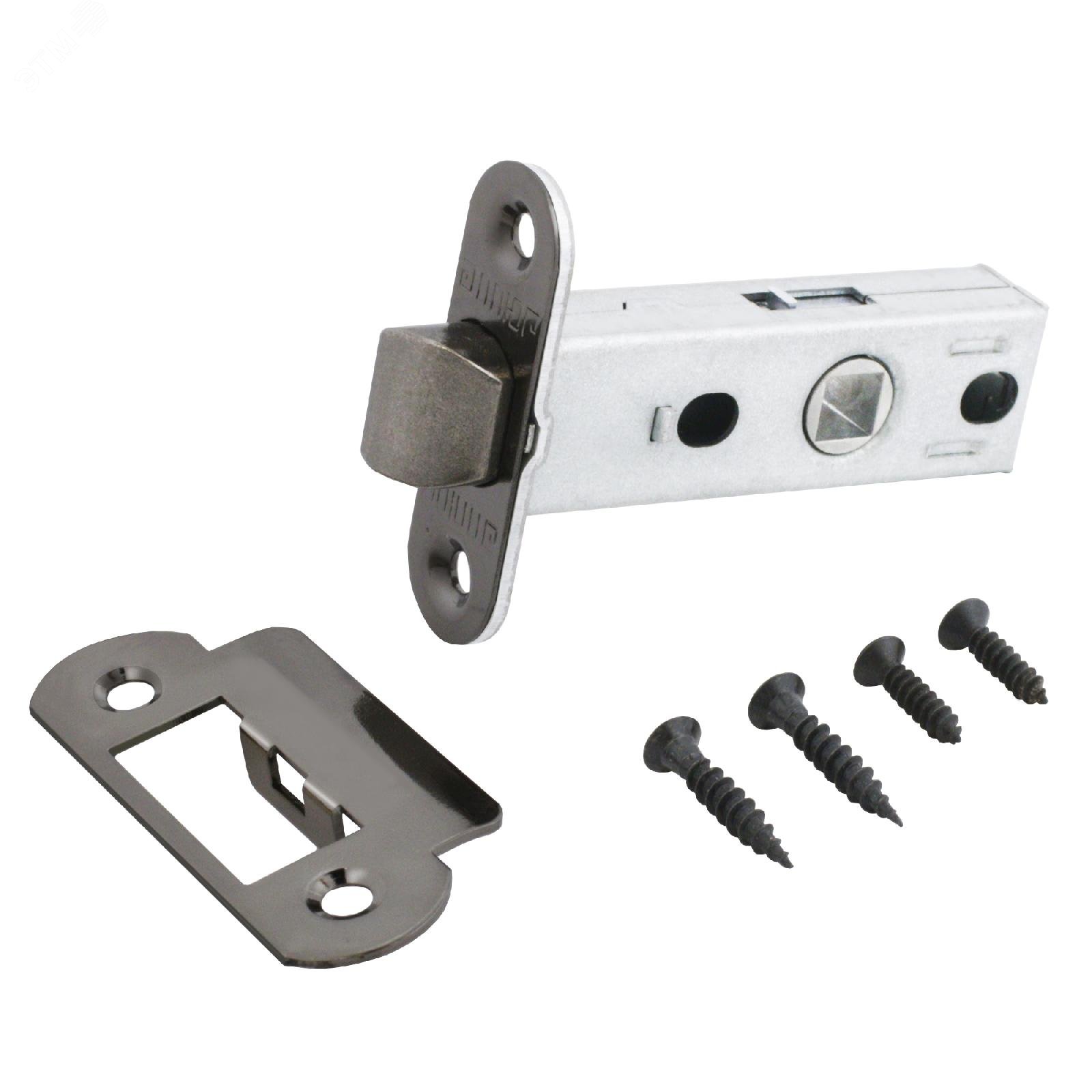 Изображение товара Защелка врезная универсальная без ручек для деревянных межкомнатных дверей, АЛЛЮР АРТ L45-8-R18 BN черный никель (шт)