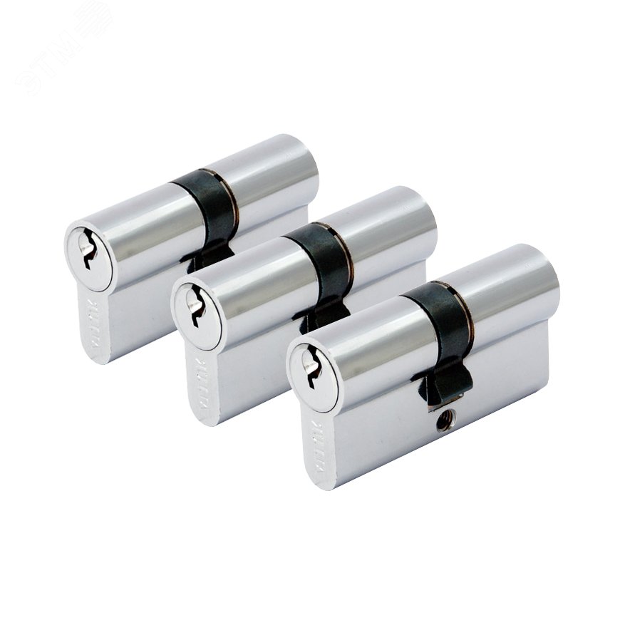 Изображение товара Комплект из цилиндровых механизмов одинаковой секретности для врезных замков, АЛЛЮР 3 ЦИЛИНДРА A 70CP хром (шт)