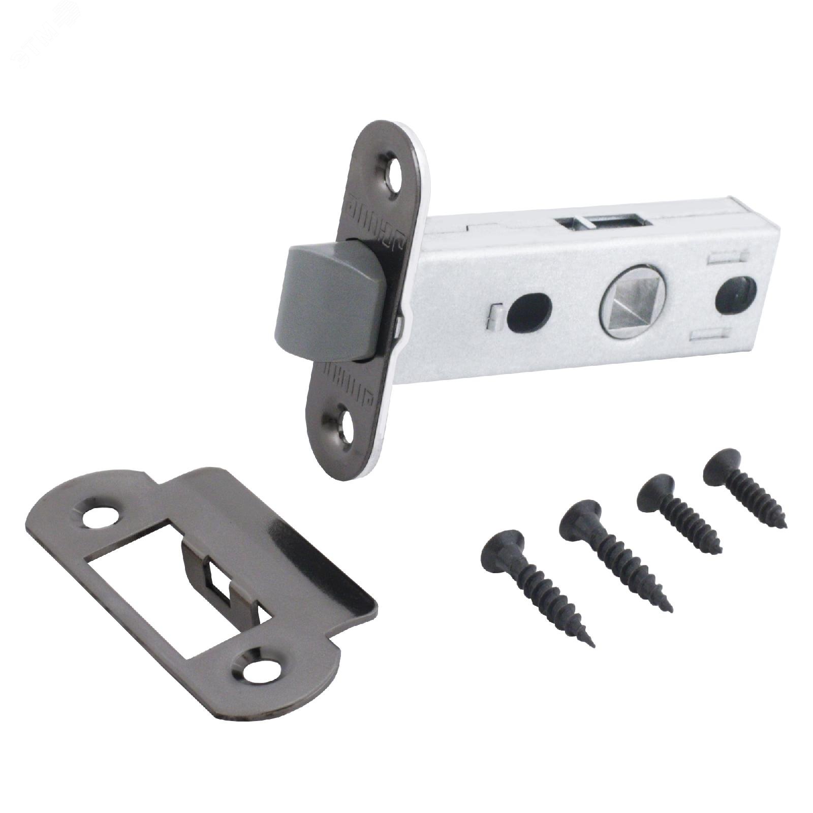 Изображение товара Защелка врезная универсальная без ручек для деревянных межкомнатных дверей, АЛЛЮР АРТ L45-8-PR18 BN черный никель (шт)