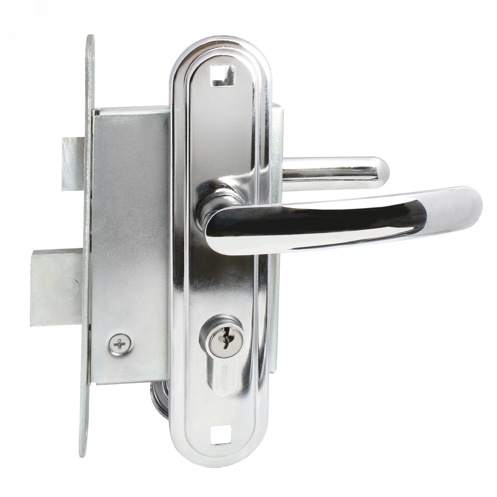 Изображение товара Замок врезной цилиндровый с ручками для деревянных дверей, СТАНДАРТ Россия ЗВ4-7.02С хром (шт)