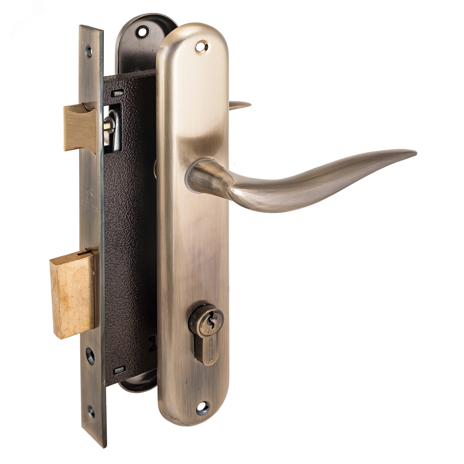 Изображение товара Замок врезной цилиндровый с ручками для деревянных дверей, АЛЛЮР 0205 AB старая бронза (шт)