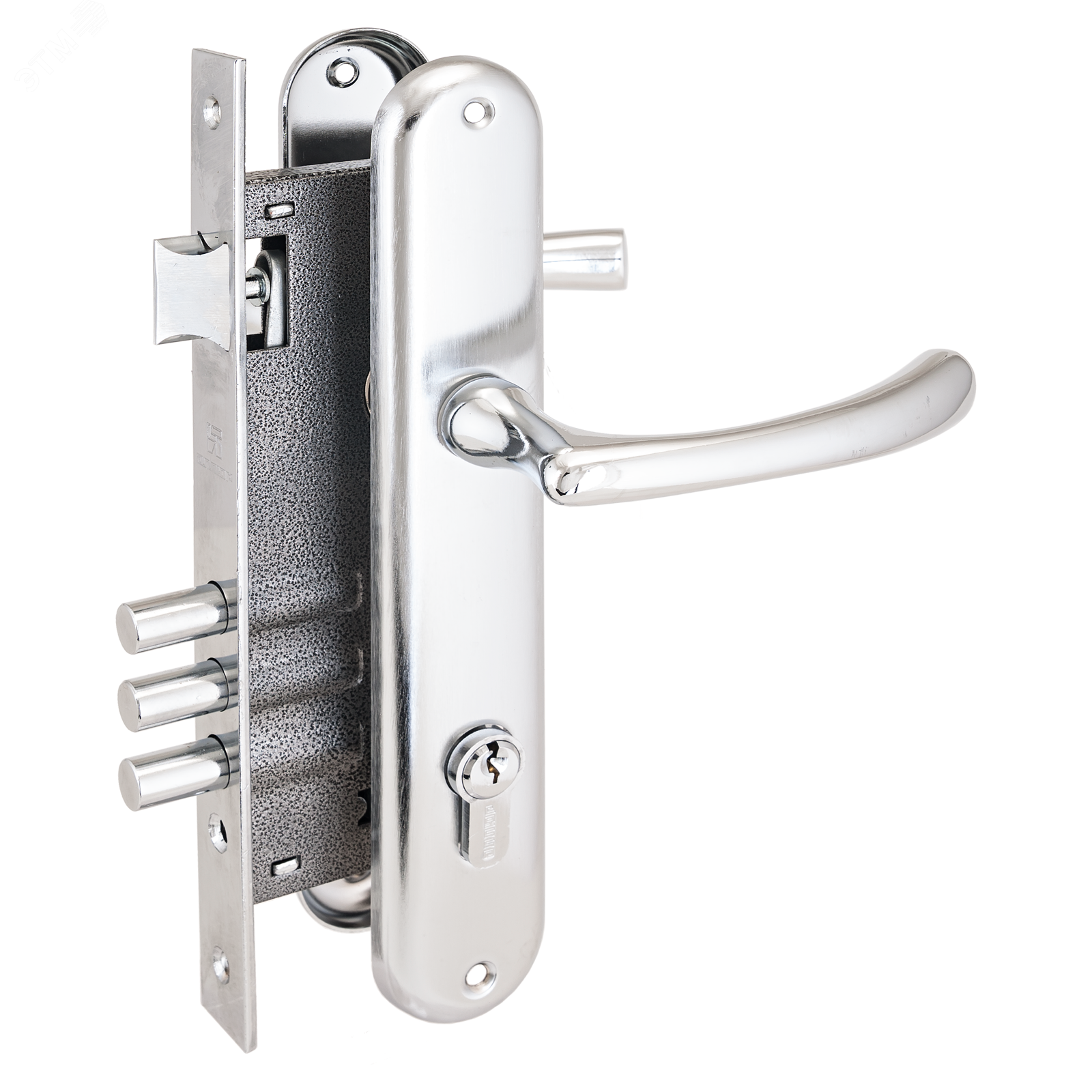 Изображение товара Замок врезной цилиндровый с ручками для деревянных дверей, АЛЛЮР 0221 CP хром (шт)