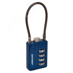 Замок кодовый с тросиком для защиты от вскрытия сумок, чемоданов и др. багажа, АЛЛЮР ВС1КТ-30/3 (H2) синий