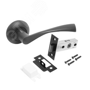 Изображение товара Комплект ручек и защелка АЛЛЮР АРТ ОСКАР BL+L45-8 BL (13150/S45) матовый черный (шт)