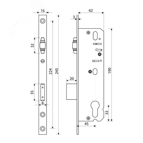 Замок врезной для узкопрофильных дверей БУЛАТ  ЗВ 5-1.45.00.16.08 - фото 5