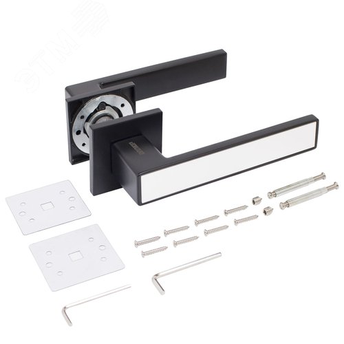 "Комплект ручка и защелка АЛЛЮР АРТ  ""ЛАНА"" BL/W+L45-8 BL (861511/S45) матовый черный/белый " - фото 3