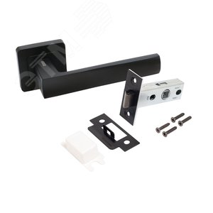 Изображение товара Комплект ручек и защелка АЛЛЮР АРТ КОЛОМБО BL+L45-8 BL (23150/S45) матовый черный (шт)