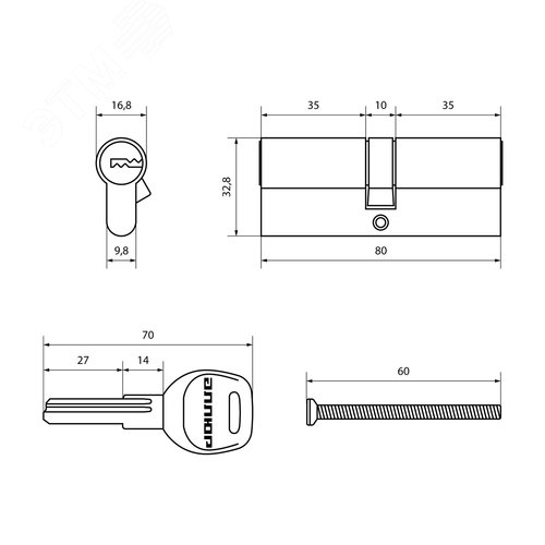 Цилиндровый механизм АЛЛЮР HD F 80-5К CP (40x40) хром - фото 2