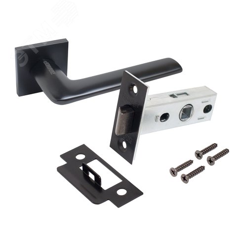 Изображение товара "Комплект ручка и защелка АЛЛЮР АРТ ""ТИНА"" BL+L45-8 BL (88150/S45) матовый черный " (шт)