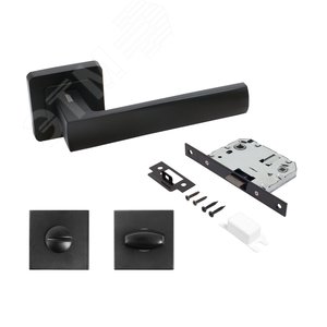 Изображение товара Комплект ручек и защелка АЛЛЮР АРТ КОЛОМБО BL+L7050S BL+BK-S1 BL (23150/S7050) матовый черный с фикс (шт)