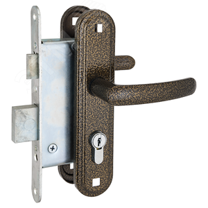 Изображение товара Замок врезной цилиндровый с ручками для деревянных дверей, СТАНДАРТ Россия ЗВ4-7.02С бронза (шт)