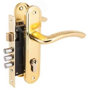 Изображение товара Замок врезной цилиндровый с ручками для деревянных дверей, АЛЛЮР 132/3-61А(1232) GP латунь (шт)