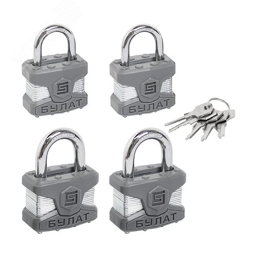 Замок навесной БУЛАТ ВС 0140/0150 под 1 ключ (компл. 4 шт) - фото 1