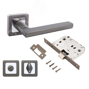 Изображение товара Комплект ручек и защелка АЛЛЮР АРТ ВЕНСАН MBN+L7050S MBN+BK-S1 MBN (2640/S7050) графит с фикс. (шт)