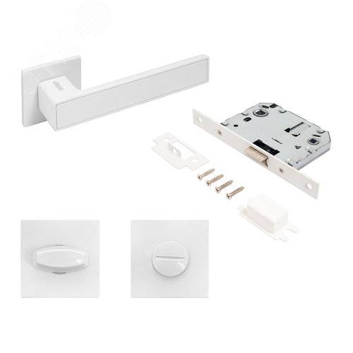 "Комплект ручка и защелка АЛЛЮР АРТ ""ЛАНА"" W/W +L7050S W+BK-S2 W (86110/S7050) матовый белый" - фото 1