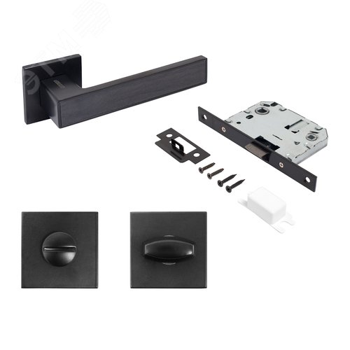 "Комплект ручка и защелка АЛЛЮР АРТ ""ЛАНА"" BL/BL +L7050S BL+BK-S2 BL(86150/S7050) матовый черный" - фото 1