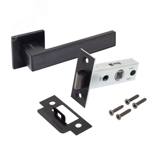 Изображение товара "Комплект ручка и защелка АЛЛЮР АРТ ""ЛАНА"" BL/BL+L45-8 BL (86150/S45) матовый черный " (шт)