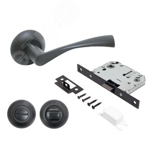 Изображение товара Комплект ручек и защелка АЛЛЮР АРТ ОСКАР BL+L7050S BL+BK-R1 BL (13150/S7050) матовый черный с фикс (шт)