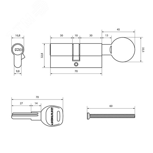 Цилиндровый механизм АЛЛЮР HD FG 70-5К CP (35x35G) хром - фото 2