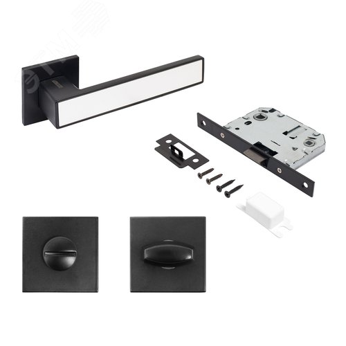 "Комплект ручка и защелка АЛЛЮР АРТ ""ЛАНА"" BL/W+L7050S BL+BK-S2 BL(861511/S7050) мат. черн./бел" - фото 1