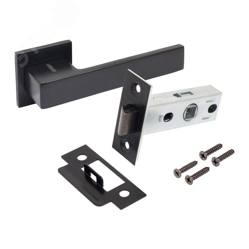 "Комплект ручка и защелка АЛЛЮР АРТ  ""РИНГО"" BL+L45-8 BL (83150/S45) матовый черный " - фото 1