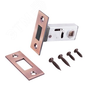 Изображение товара Защелка врезная универсальная без ручек для деревянных межкомнатных дверей, АЛЛЮР АРТ L50-8M AC старая медь (шт)