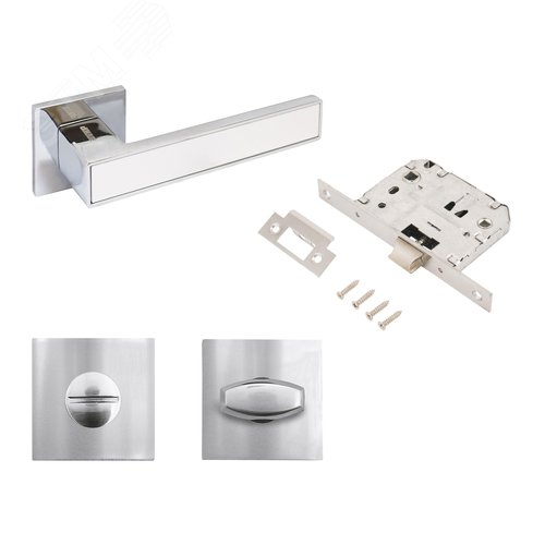 "Комплект ручка и защелка АЛЛЮР АРТ ""ЛАНА"" CP/W +L7050S CP+BK-S2 CP (86211/S7050) хром/белый " - фото 1