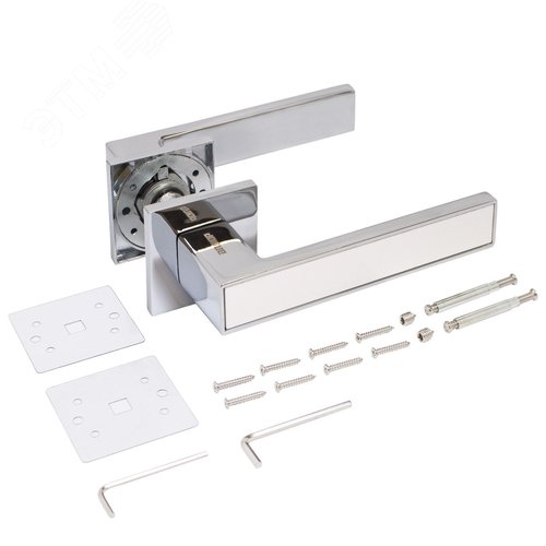 "Комплект ручка и защелка АЛЛЮР АРТ ""ЛАНА"" CP/W +L7050S CP+BK-S2 CP (86211/S7050) хром/белый " - фото 3